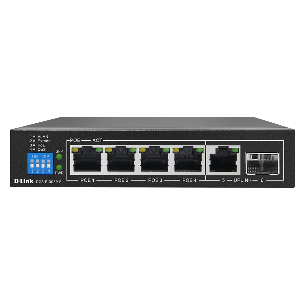 D-Link Poe Switch 4 Port (4 GE + 1 GE + 1 SFP Port) DGS-F1006P-E view 2